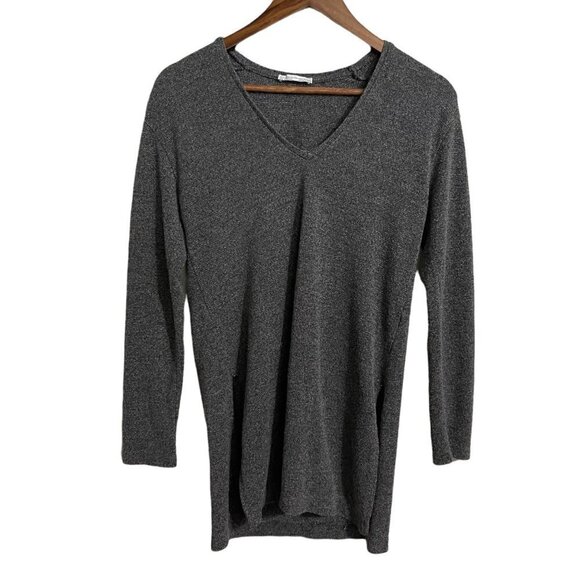 Zara Trafaluc Womens Gray Vneck Side Slits Long Sleeve Tunic Sweater Medium - Picture 1 of 6